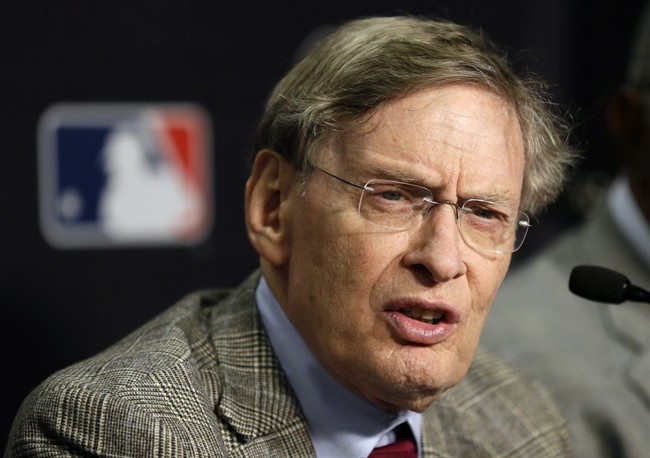 FILE- In this Oct. 27, 2012, file photo, Major League Baseball Commissioner Bud Selig talks at a news conference before Game 3 of baseball's World Series between the Detroit Tigers and the San Francisco in Detroit.