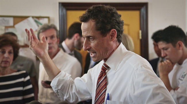 Anthony Weiner, New York mayoral candidate, speaks during a news conference, Thursday, July 25, 2013, in New York. Weiner introduced his proposal for a "non profit czar" should he become mayor, but a new poll suggests his new sexting scandal is taking a toll on his mayoral prospects. City Council Speaker Christine Quinn leads in the Democratic primary race 25 percent to Weiner's 16 percent. 