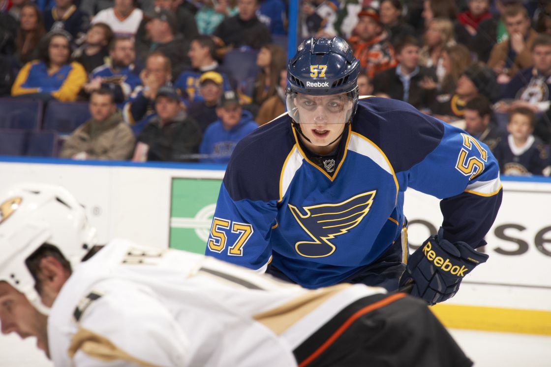  Closeup of St. Louis Blues David Perron (57) during game vs Anaheim Ducks at Scottrade Center.
St. Louis, MO 3/8/2012.