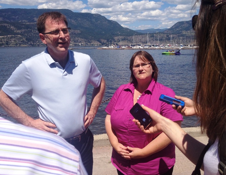 NDP Leader Adrian Dix campaigns alongside candidate Carole Gordon.