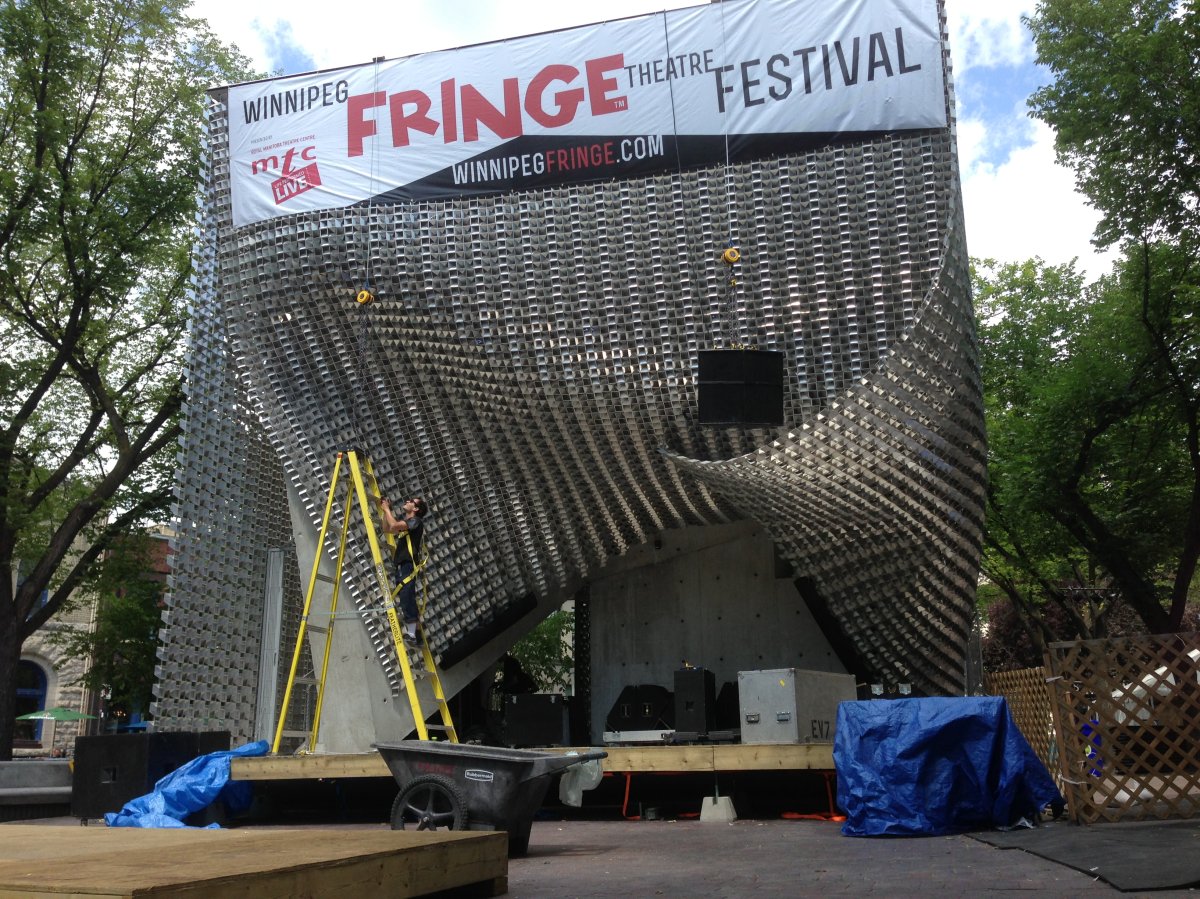 The outdoor stage at Old Market Square is ready for the beginning of the Fringe Festival.