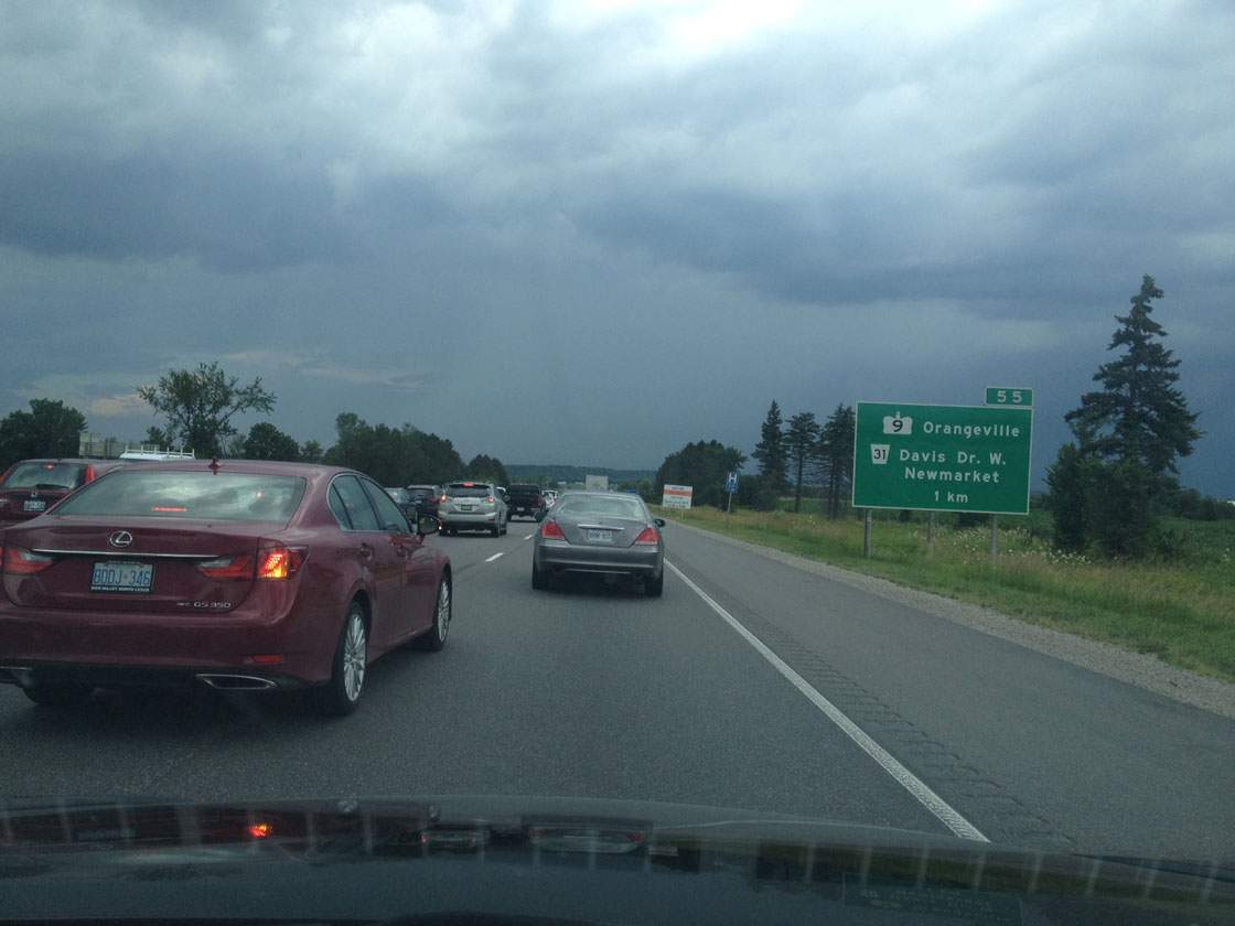 Thunderstorm approaches on Hwy 400 at Hwy. 9