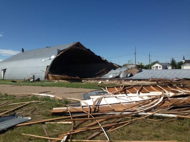 The Pipestone arena was destroyed by what was likely a tornado on Saturday.