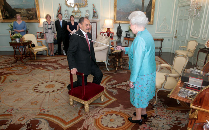 In this file photo Sir Jerry Mateparae, Governor-General Designate of New Zealand, is Knighted by Queen Elizabeth II at Buckingham Palace on June 1, 2011 in London, United Kingdom. 