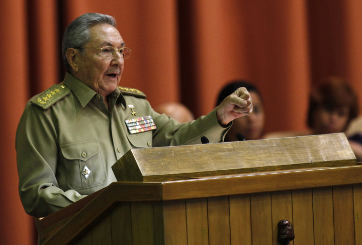 Cuba's President Raul Castro delivers his speech at the closing of the second day of a twice-annual legislative sessions, at the National Assembly in Havana, Cuba, Sunday, July 7, 2013. 