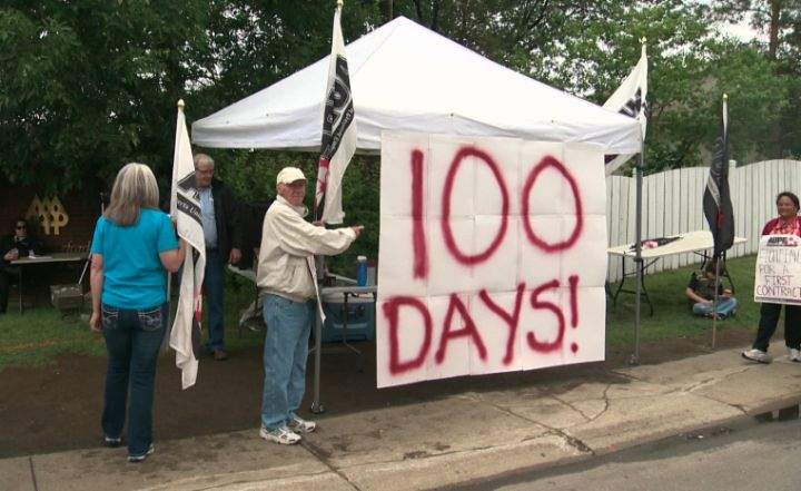 Seniors care workers from the Waterford of Summerlea in west Edmonton are marking 100 days on the picket line. 