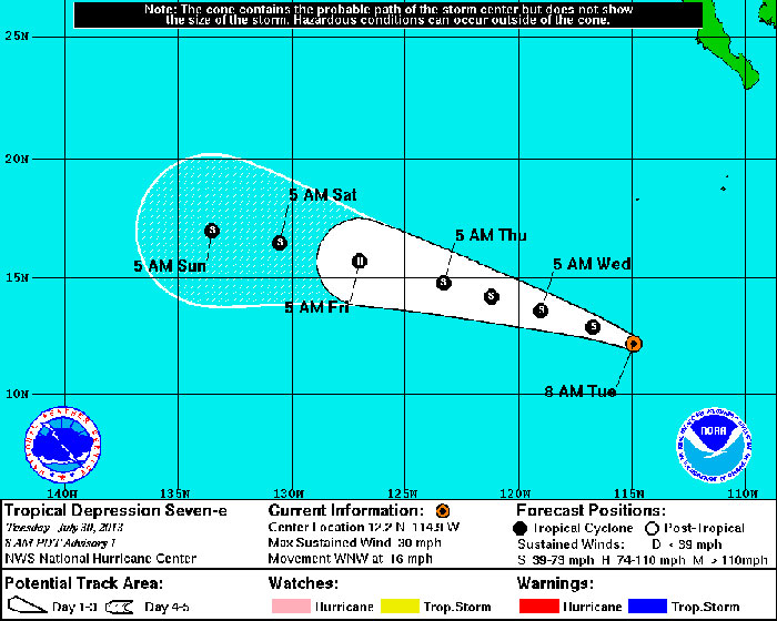 Tropical Depression Seven-E formed in the Pacific Ocean early Tuesday morning.
