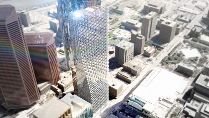 Artist's rendition of Telus Sky, a 58-storey tower that will be built on the current site of Art Central downtown.