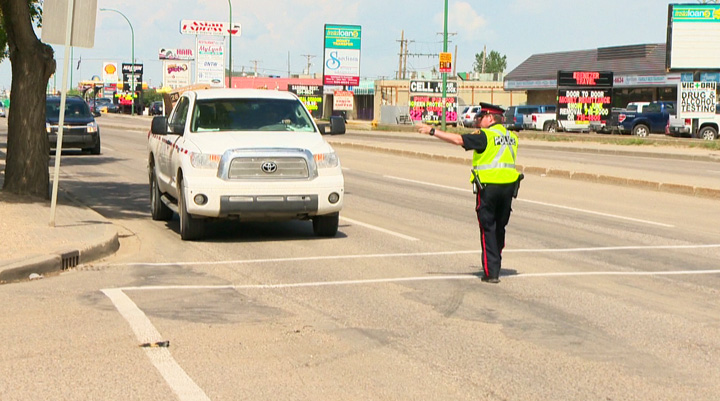 Saskatoon police step up presence on Idylwyld Drive North during a provincial traffic blitz.
