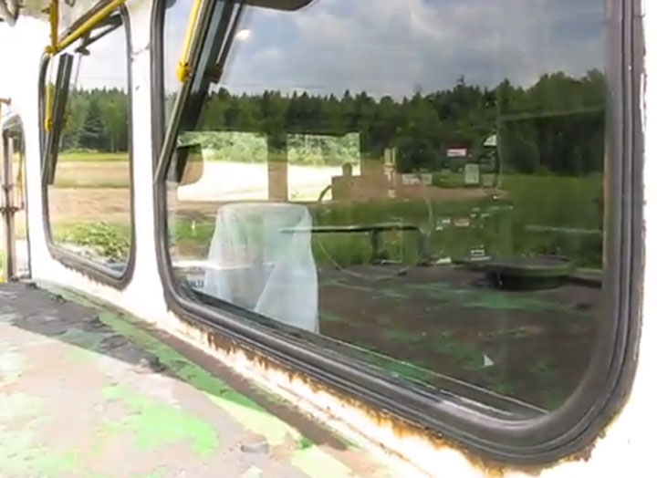 A screenshot from a YouTube video reportedly showing an unattended train left idling.