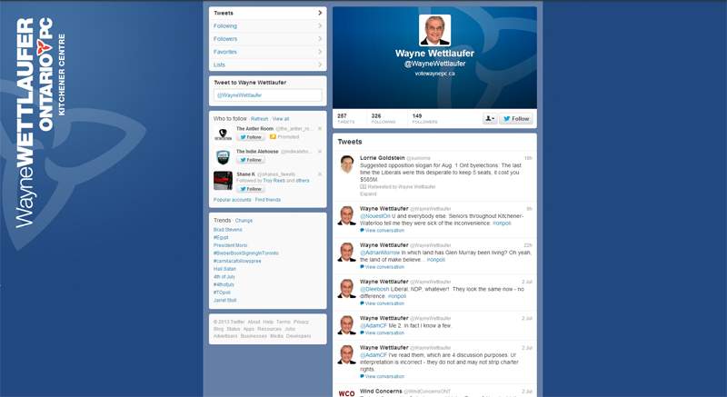 Ontario politics tweet wayne wettlaufer
