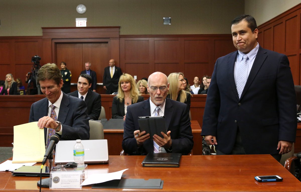 SANFORD, FL - JULY 12: Defendant George Zimmerman (R) stands with his attorneys Mark O' Mara (L) and Don West (2nd L) during his murder trial July 12, 2013 in Sanford, Florida. Zimmerman was found not guilty, on the 25th day of his trial at the Seminole County Criminal Justice Center July 13, 2013 in Sanford, Florida. Zimmerman was charged with second-degree murder in the 2012 shooting death of Trayvon Martin.