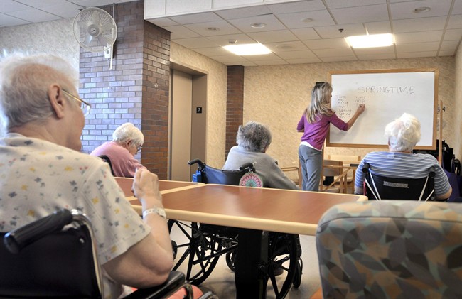 Tina Reese leads a word game for residents at a nursing home in Lancaster, Pa. on Feb. 28, 2013. The "brain fitness" wave is a burgeoning new industry that one market research company estimates will be worth $4 billion to $8 billion globally by 2020. THE CANADIAN PRESS/AP-Intelligencer Journal, Dan Marschka.