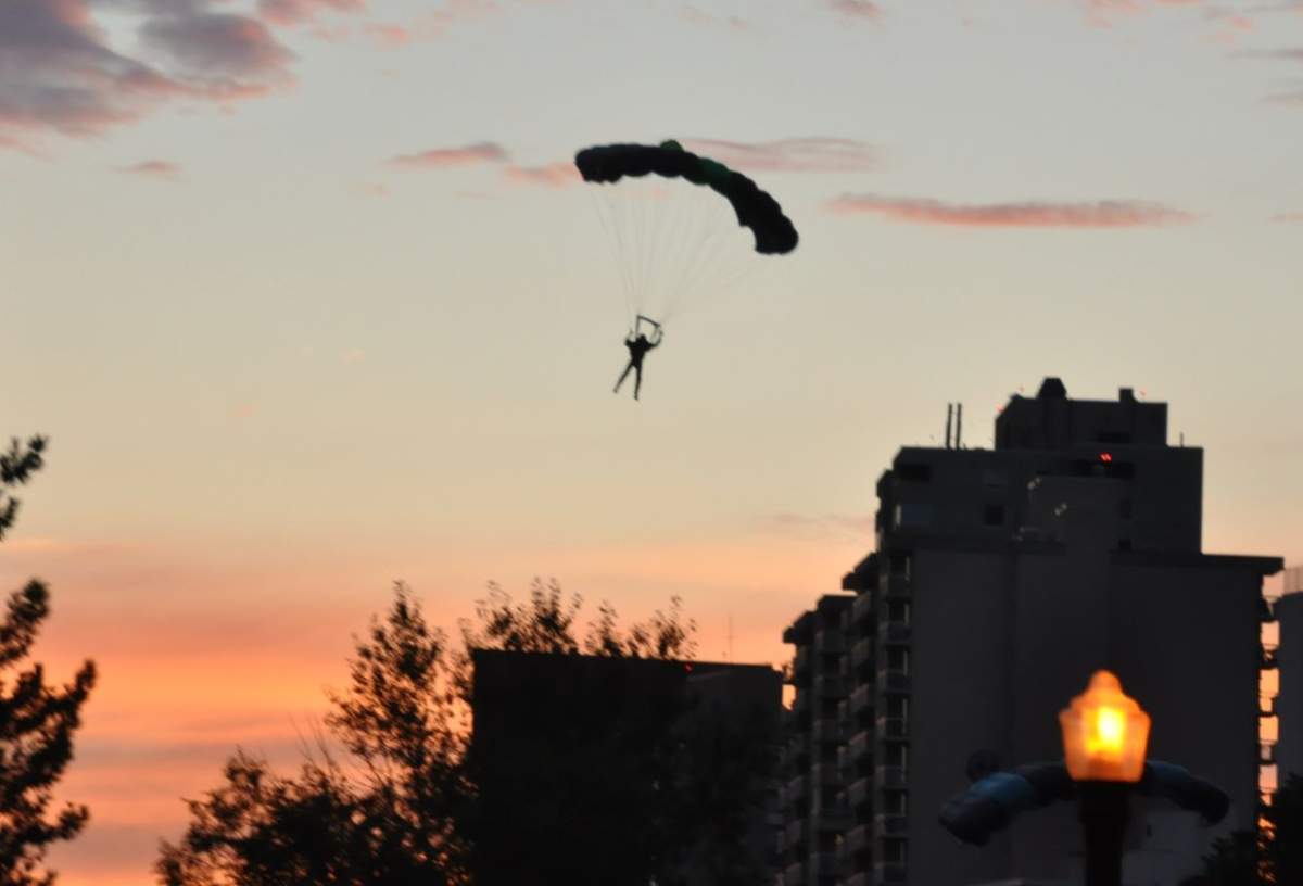 Alleged base jumpers in downtown Edmonton Sunday, August 4, 2013. Photo COURTESY MURRAY BILLETT.