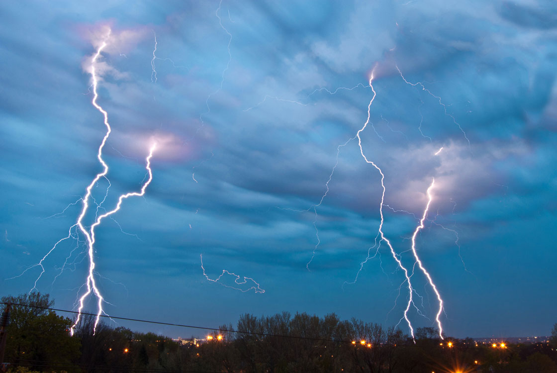 Lightning from a spring storm near Toronto, Ontario, Canada. 2012.