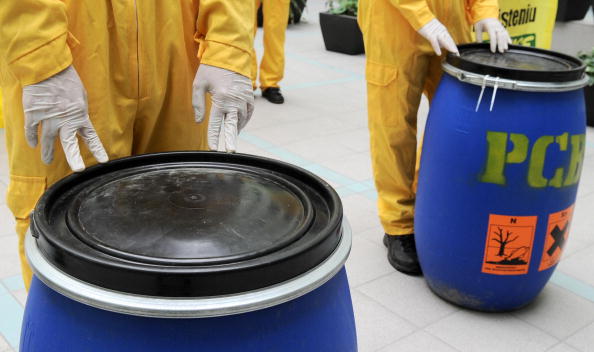 Greenpeace activists protest against PCB contamination.