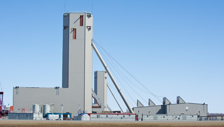 The two shaft sinking headframes at BHP Billiton’s Jansen potash project. The company is investing $US2.6 billion into the project to complete the two mine shafts in 2016. (Photo supplied by, and reproduced with the permission of, BHP Billiton)