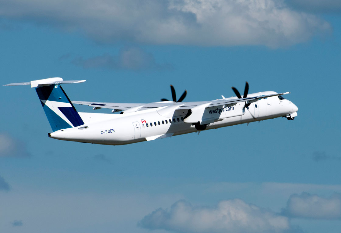 File photo. A WestJet Encore flight en-route to Vancouver had to divert after the fire detection warning light came on.