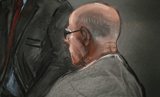 In this courtroom sketch, James "Whitey" Bulger listens to defense attorney, Hank Brennan, during closing arguments at U.S. District Court, in Boston, Monday, Aug. 5, 2013. Bulger's lawyers used their closing arguments to go after three gangsters who took the stand against the reputed Boston crime boss, portraying them as pathological liars whose testimony was bought and paid for by prosecutors.