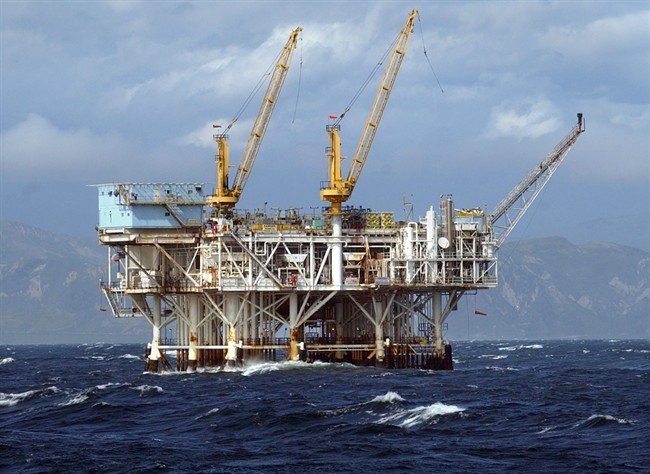 An offshore oil rig.