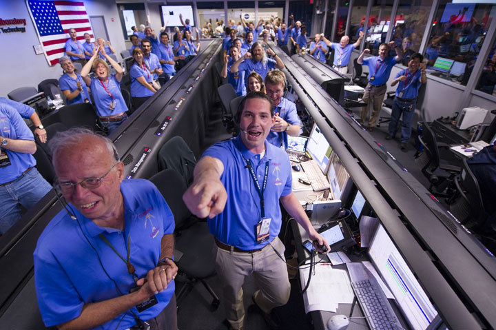 The Mars Science Laboratory (MSL) -- more popularly known as Curiosity -- team celebrate after learning that the rover had successfully landed.