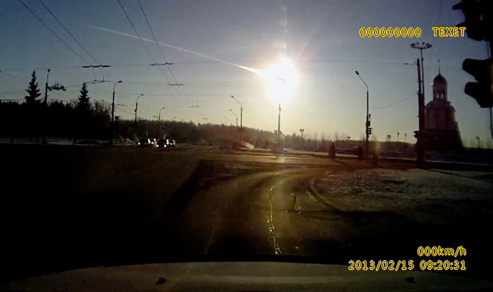 A frame grab of the meteor that streaked through the sky over Chelyabinsk, Russia, on Feb. 15, 2013.