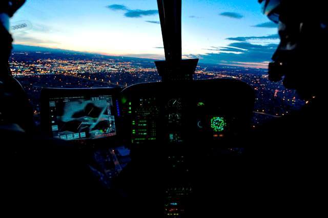The cockpit of a Calgary Police Service HAWCS helicopter. 