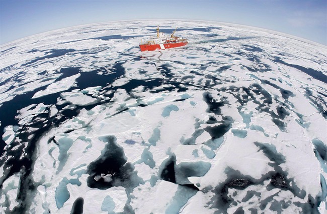 The Canadian Coast Guard icebreaker Louis S. St-Laurent makes its way through the ice in Baffin Bay, Thursday, July 10, 2008. THE CANADIAN PRESS/Jonathan Hayward.