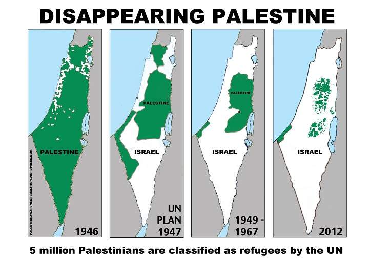 Palestine Awareness Coalition's ad campaign showing the territory of Palestine shrinking into the state of Israel.