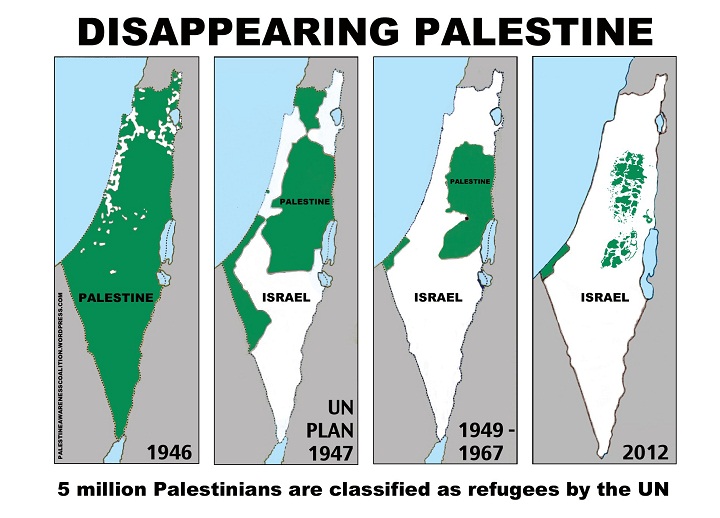 Palestine Awareness Coalition's ad campaign showing the territory of Palestine shrinking into the state of Israel.