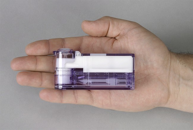 A MannKind insulin inhaler is shown in a handout photo.