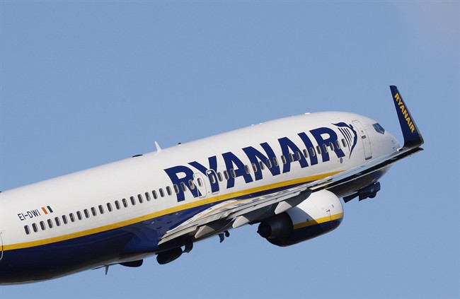 A Ryanair jet takes off from Belfast City Airport, Northern Ireland, Dec. 1, 2008. THE CANADIAN PRESS/AP, Peter Morrison