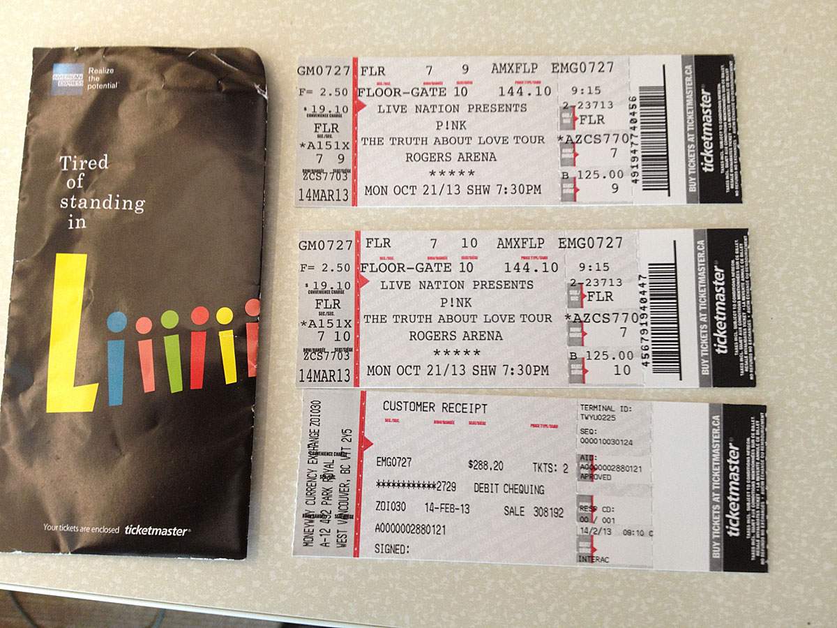 The fake tickets to Pink.