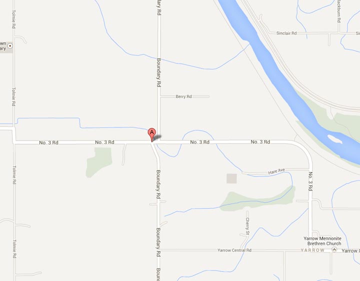 The location of a fatal accident in Chilliwack on August 25, 2013.