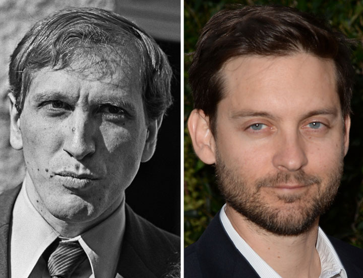 Bobby Fischer, pictured in 1972, and Tobey Maguire, pictured in May 2013.
