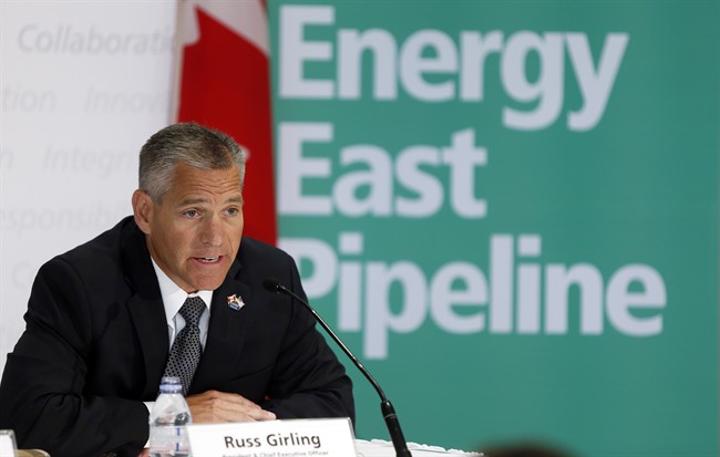 TransCanada CEO Russ Girling announces the company is moving forward with the 1.1 million barrel-per-day Energy East Pipeline project at a news conference in Calgary, Alta., Thursday, Aug. 1, 2013. THE CANADIAN PRESS/Jeff McIntosh.