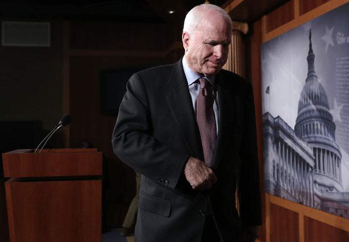  Sen. John McCain tells reporters at the White House that Obama's intervention now will be more difficult because Assad "is moving his forces around." Both McCain and Sen. Lindsay Graham questioned the wisdom of the administration publicly signalling in advance its intention to strike.
