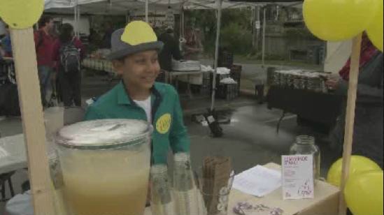 Liam gets a head start as a business owner running his own lemonade stand at Trout Lake. GlobalBC.