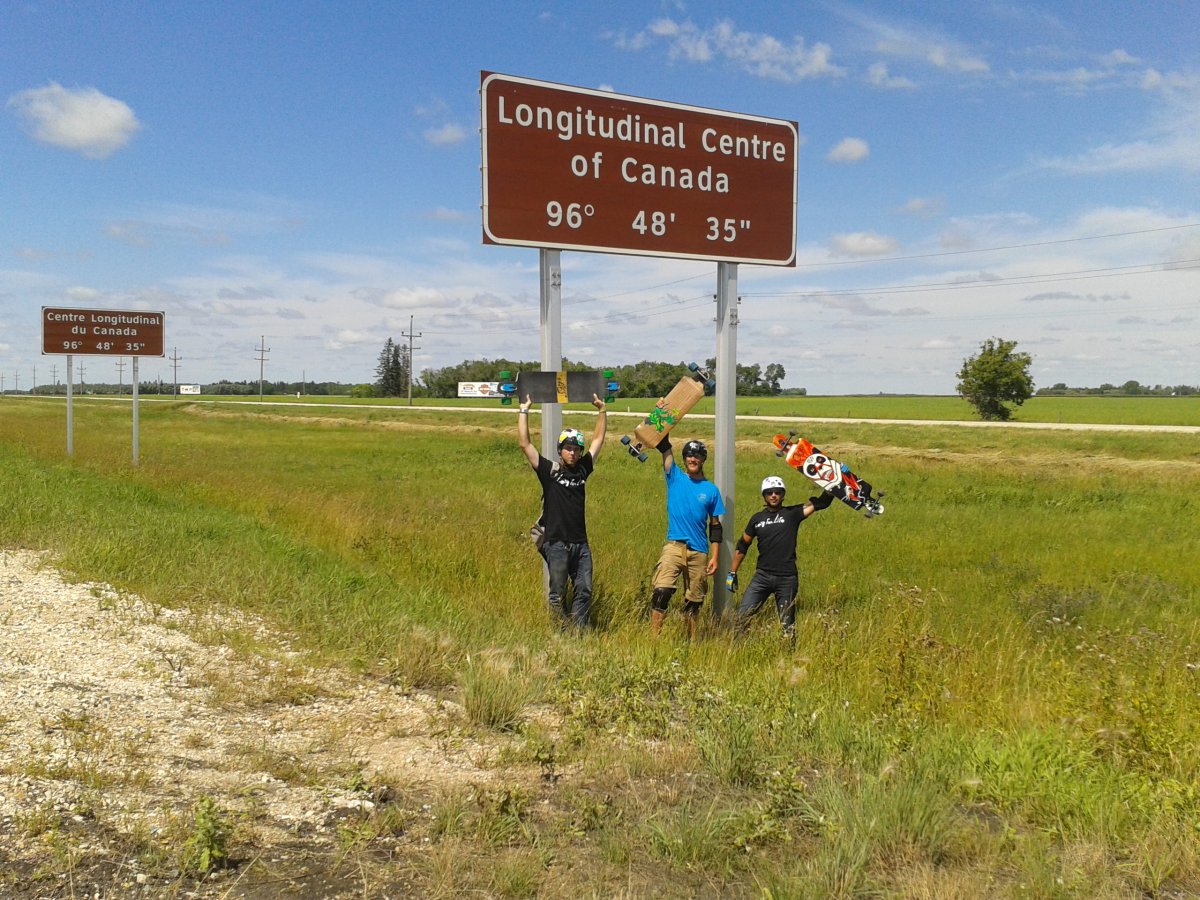 Brandon Harrison (left), James Osmond (centre) and Michael Floyd meet just outside of Winnipeg.