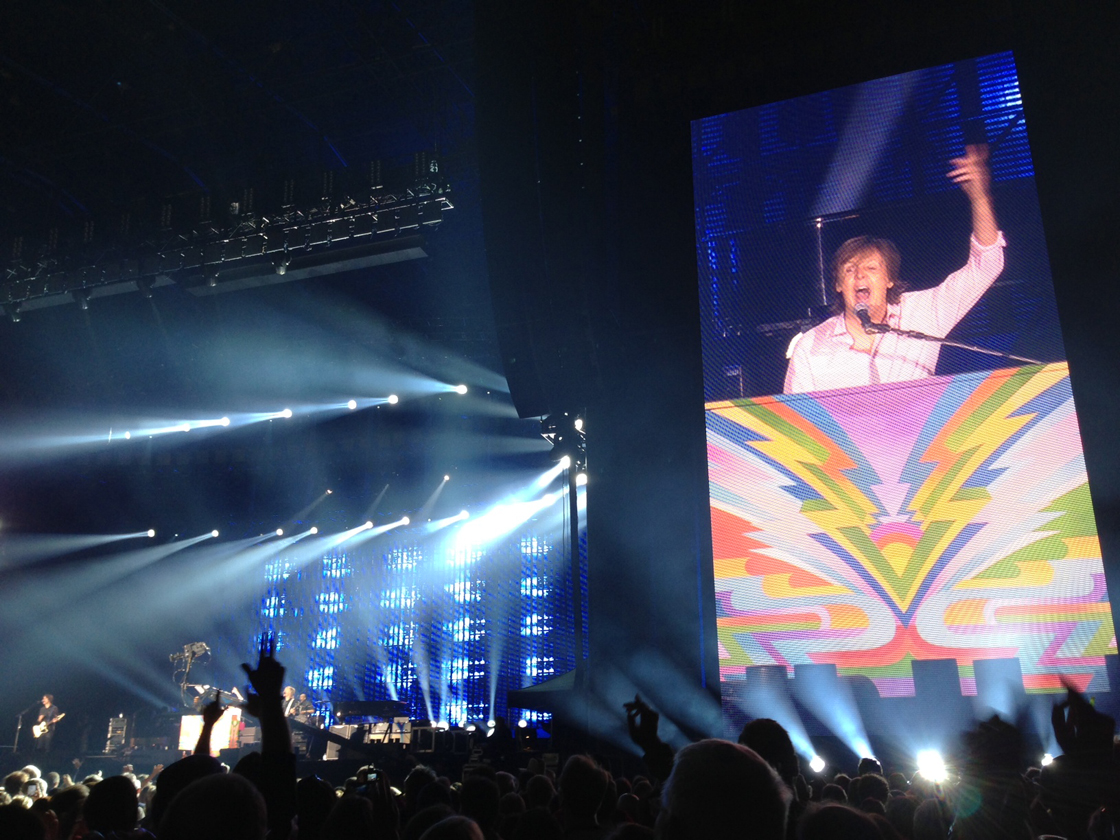 Paul McCartney plays for the crowd on Monday night in Winnipeg.