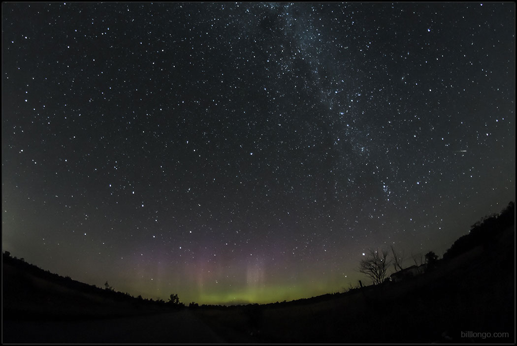 The Northern Lights with a meteor (right) captured on Aug. 4. 