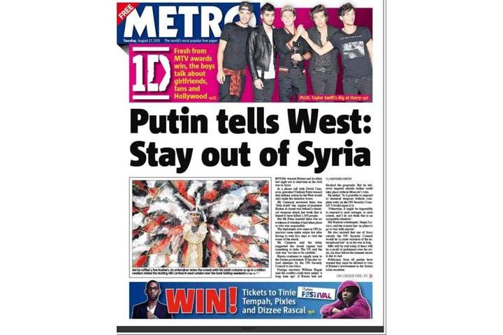 Gallery: Newspaper front pages morning after Kerry’s statement on Syria - image
