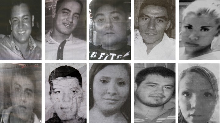 FILE - In this file photo composite of images taken from flyers made by relatives showing 10 of at least 12 young people who were kidnapped in broad daylight from an after hours bar in Mexico City on May 26, 2013. Ricardo Martinez, an attorney for the families of at least 12 of the people who disappeared at the nightclub said on Thursday, Aug. 22, 2013 that officials discovered 13 bodies and are investigating whether they are those of the missing. Martinez says a suspect in the Heaven case led officials to two graves containing the bodies. From left to right, top row; Josue Piedra Moreno, Aaron Piedra Moreno, Rafael Rojas, Alan Omar Athiencia Barragon, Jennifer Robles Gonzalez. From left to right, bottom row; Jerzy Ortiz Ponce, Said Sanchez Garcia, Guadalupe Morales Vargas, Eulogio Foseca Arreola, Gabriela Tellez Zamudio.