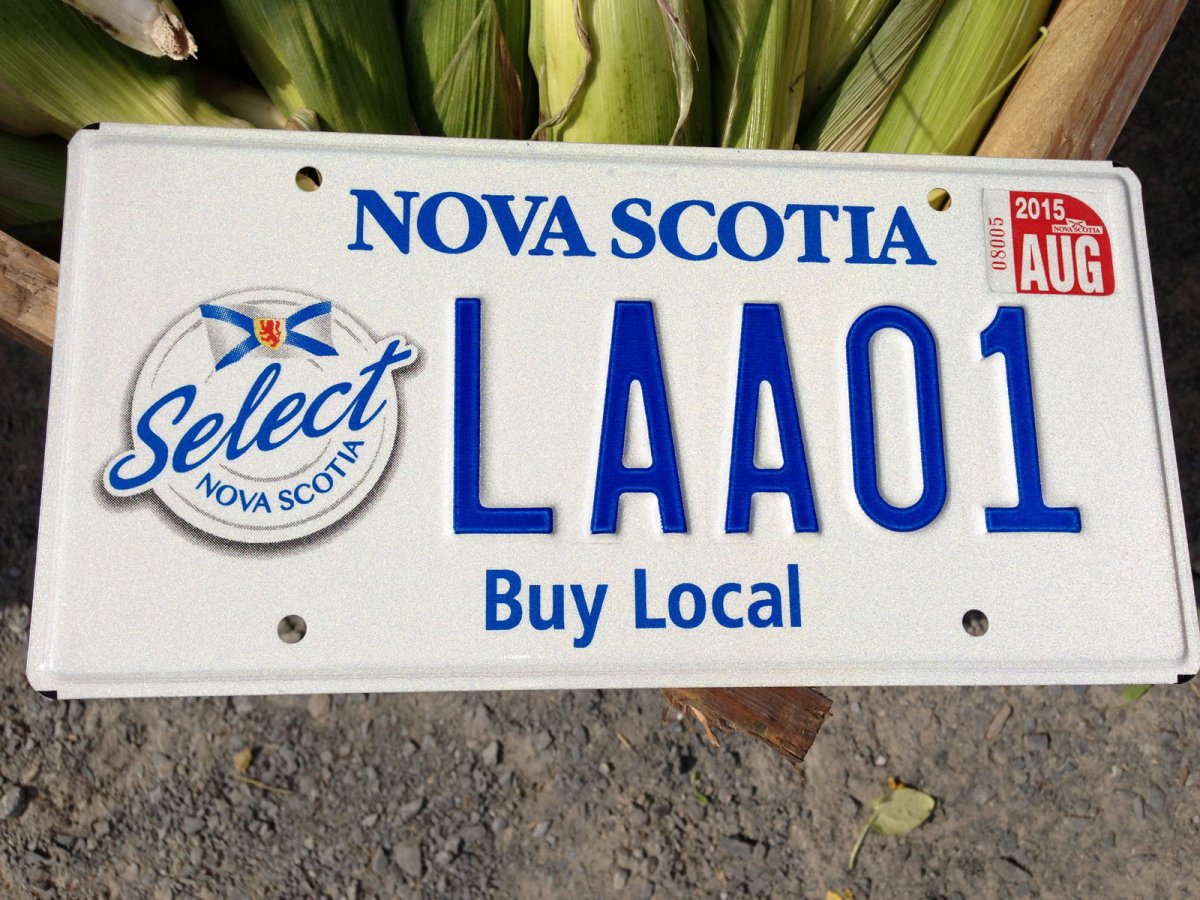 The new Nova Scotia licence plate encourages people to buy locally produced goods.