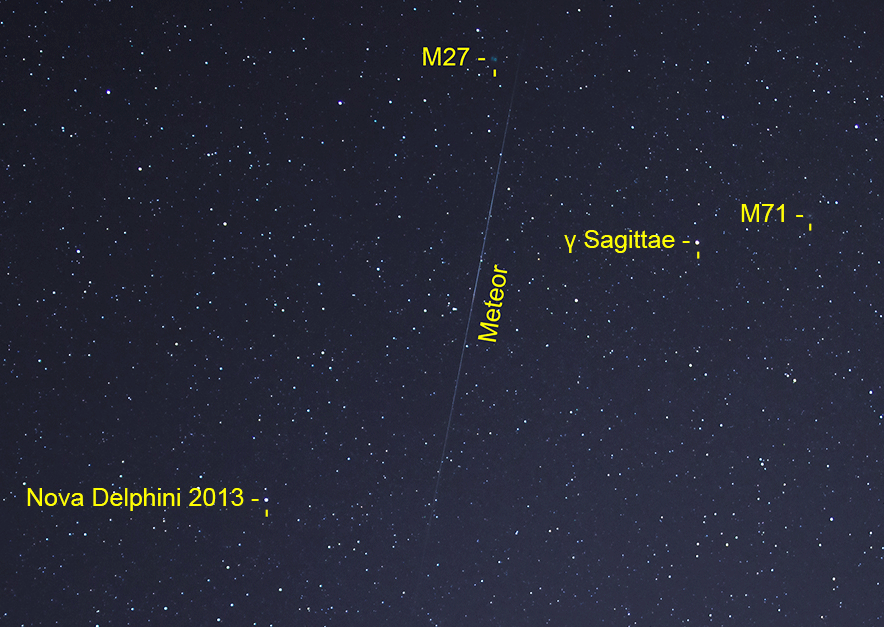 This image, taken by an amateur astronomer on the grounds of the David Dunlap Observatory in Richmond Hill, shows the newly discovered nova, as well as a meteor and nebula.