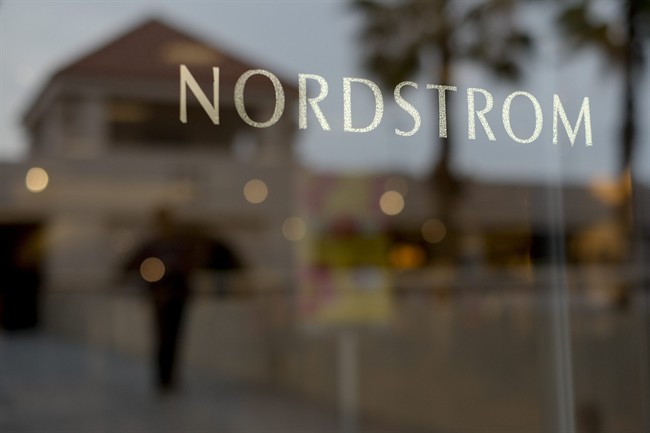 This May 9, 2013 photo shows a Nordstrom sign at a shopping mall in Brea, Calif.