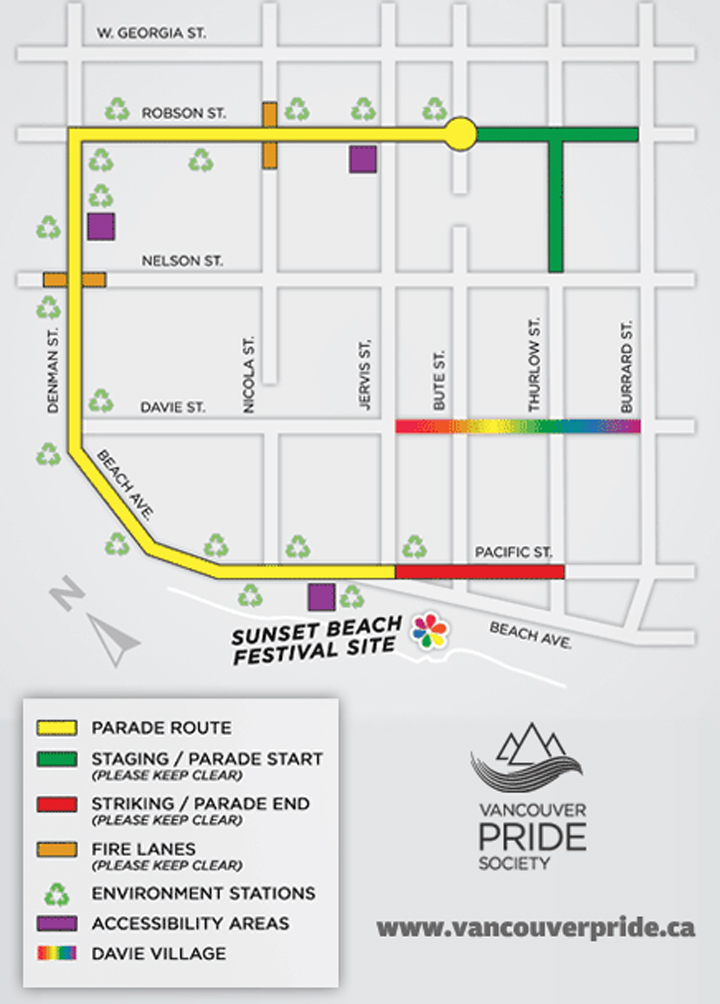 The Vancouver Pride Parade route.