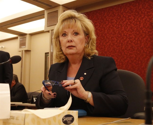 Senator Pamela Wallin appears at a Senate committee hearing on Parliament Hill in Ottawa on Monday, August 12, 2013.
