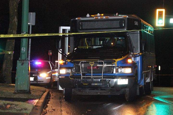 A pedestrian was struck by a transit bus in Burnaby on August 29, 2013.