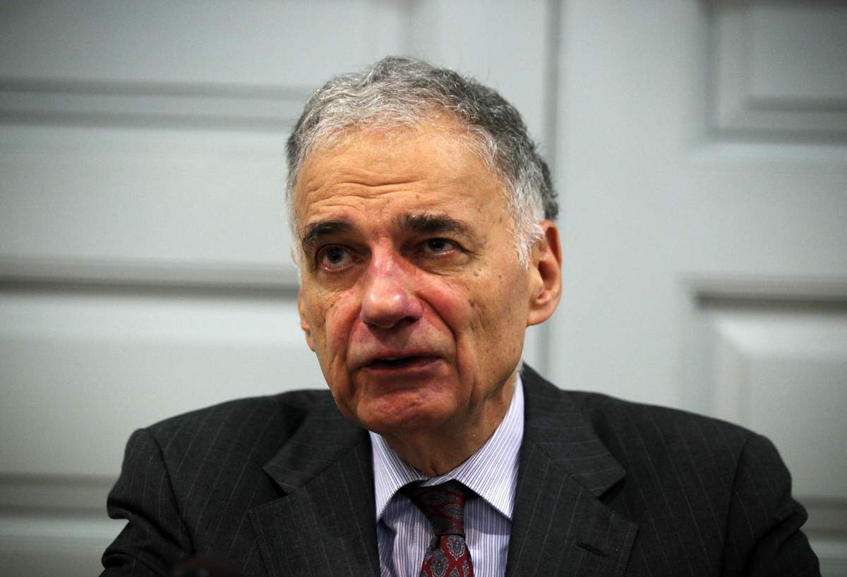 WASHINGTON, DC - JULY 02: Former presidential candidate Ralph Nader speaks during a news conference July 2, 2012 at Public Citizen in Washington, DC.